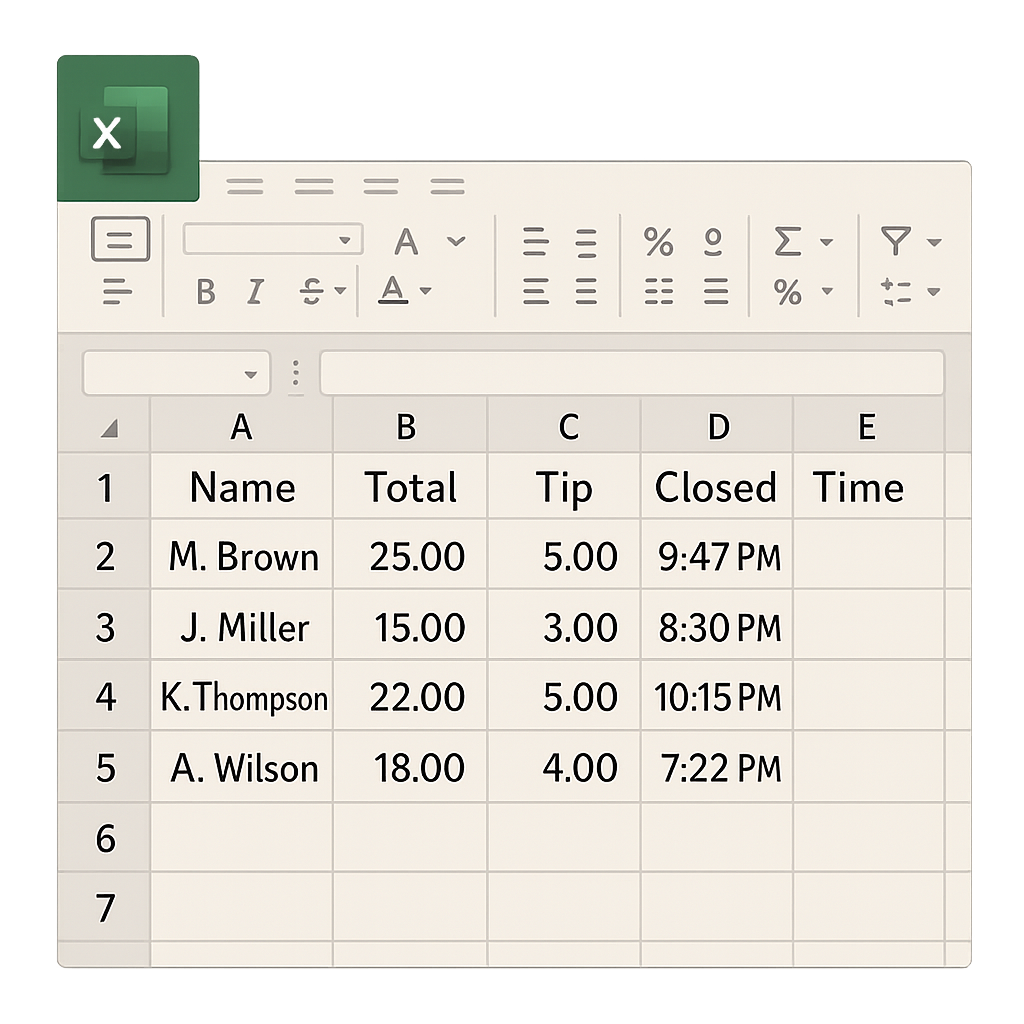 Organized receipt database in spreadsheet