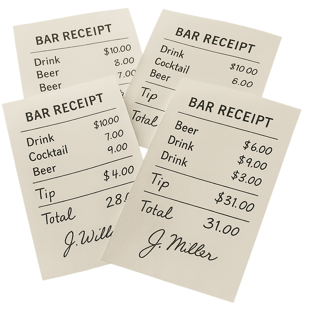 Stack of signed tip receipts
